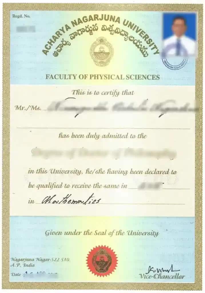 Acharya University Sample Degree